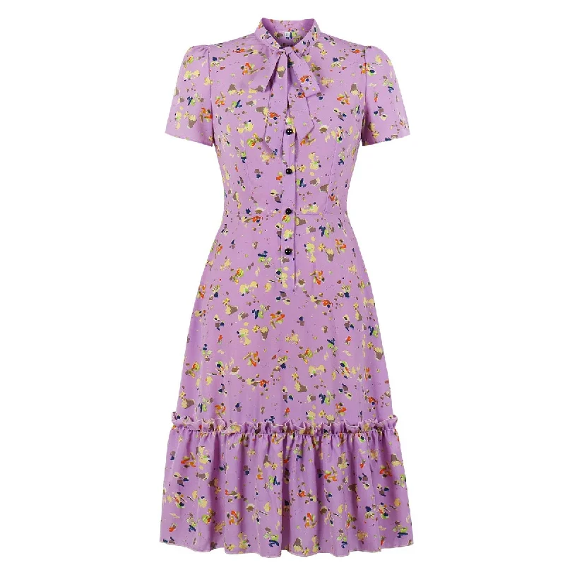 High - low midi dresses with geometric patterns for a modern party BerriesJam - Floral Print Bow Tie Neck Button Front Party Dress High - low midi dresses with geometric patterns for a modern party BerriesJam - Floral Print Bow Tie Neck Button Front Party Dress