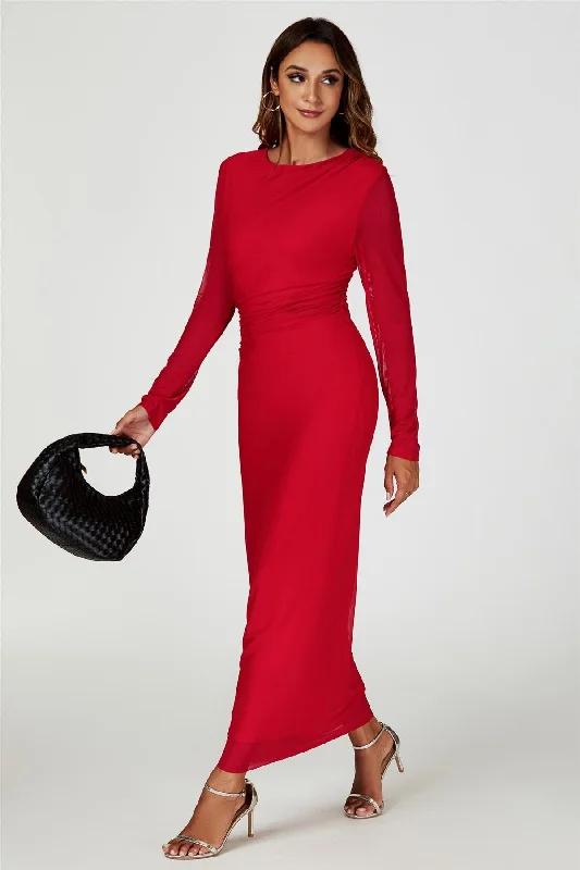 Sleeveless midi dresses with lace details for summer weddings Long Sleeves Mesh Midi Dress In Red Sleeveless midi dresses with lace details for summer weddings Long Sleeves Mesh Midi Dress In Red