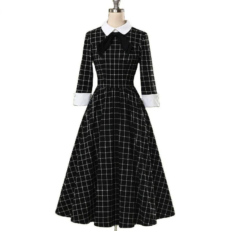 Wrap - style midi dresses in silk for a sophisticated office look BerriesJam - 2024 Plaid Collar Bowknot A Line Rockabilly Swing Dress Wrap - style midi dresses in silk for a sophisticated office look BerriesJam - 2024 Plaid Collar Bowknot A Line Rockabilly Swing Dress