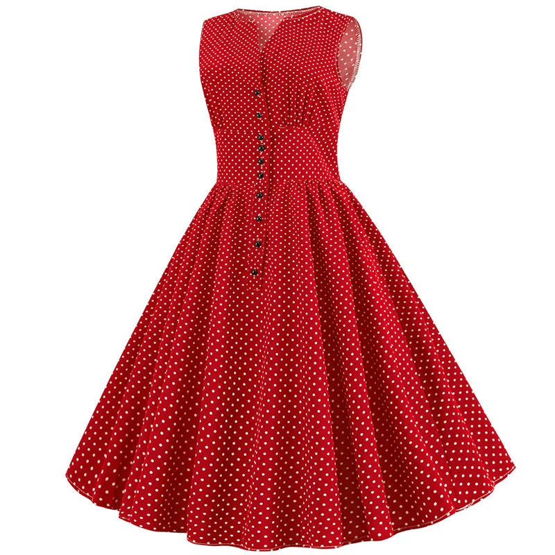 Midi dresses with side slits for a sexy and elegant appearance BerriesJam - 2024 Polka Dot Single Breasted V Neck Sleeveless Dress Midi dresses with side slits for a sexy and elegant appearance BerriesJam - 2024 Polka Dot Single Breasted V Neck Sleeveless Dress