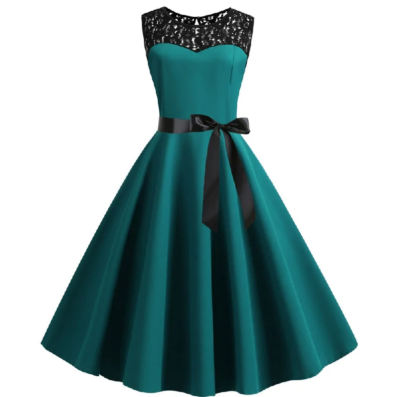 A - line midi dresses with floral prints for spring brunches BerriesJam - 2024 Slash Neck Lace Swing Rockabilly Party Midi Dress A - line midi dresses with floral prints for spring brunches BerriesJam - 2024 Slash Neck Lace Swing Rockabilly Party Midi Dress