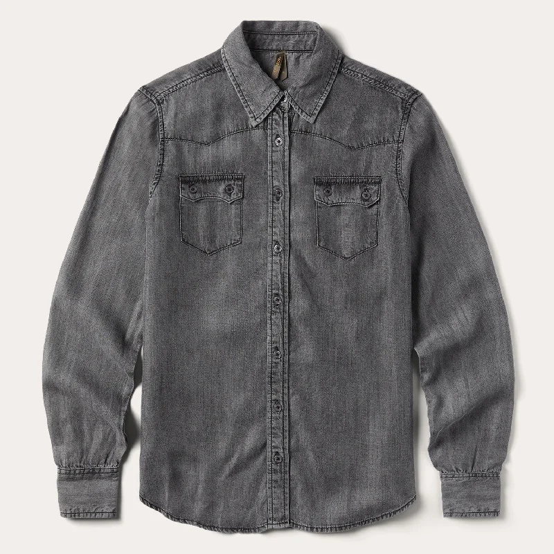 Patchwork Denim Top with a Unique and Artistic Appeal Boyfriend Fit Denim Shirt