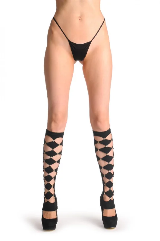  Cashmere Blend Leg Warmers​ Black Cut Out Leg Warmers With Studs