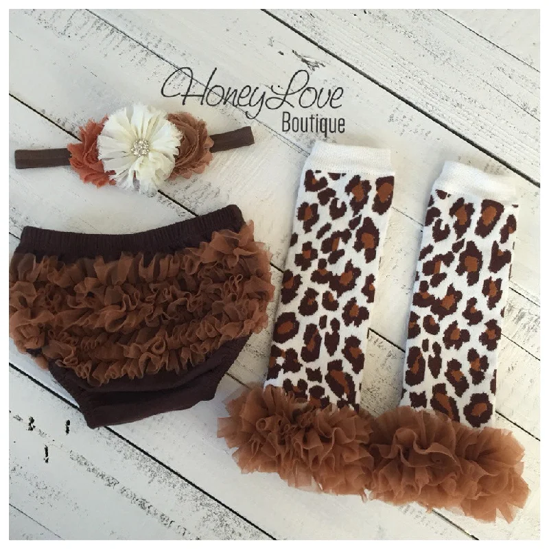 Adjustable Leg Warmers for Different Sizes Brown ruffle bloomers diaper cover - Leopard print ruffle bottom leg warmers - matching headband Adjustable Leg Warmers for Different Sizes Brown ruffle bloomers diaper cover - Leopard print ruffle bottom leg warmers - matching headband