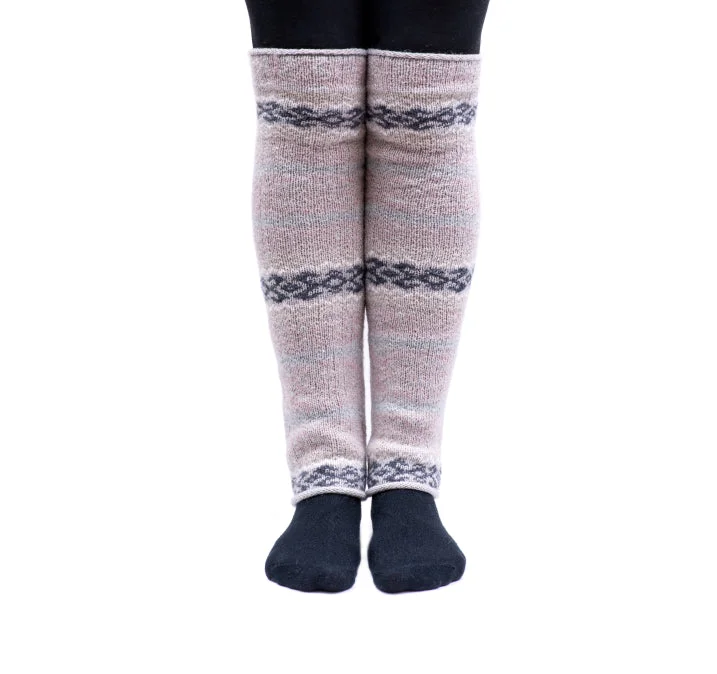   Pinked striped wool leg warmers
