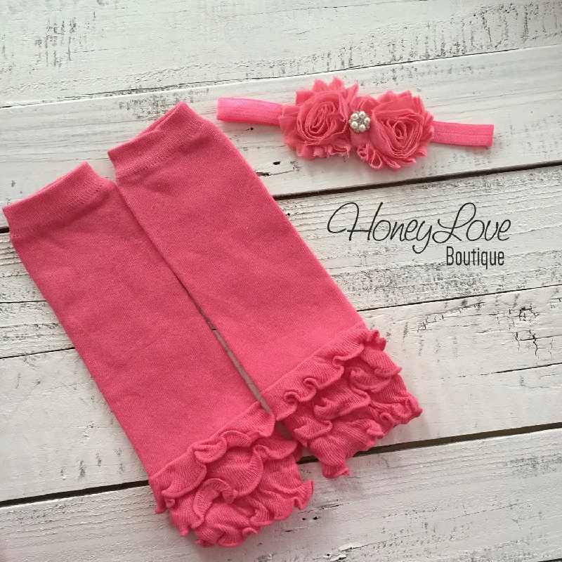 Lace - Trimmed Leg Warmers for a Feminine Touch Coral Pink Ruffle Leg Warmers and matching headband Lace - Trimmed Leg Warmers for a Feminine Touch Coral Pink Ruffle Leg Warmers and matching headband