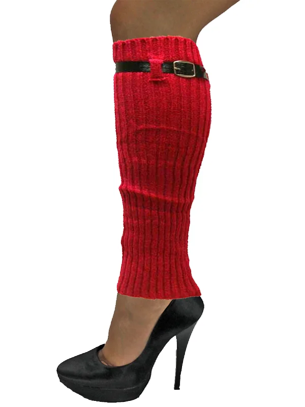   Knit Leg Warmers With Adjustable Belt Trim