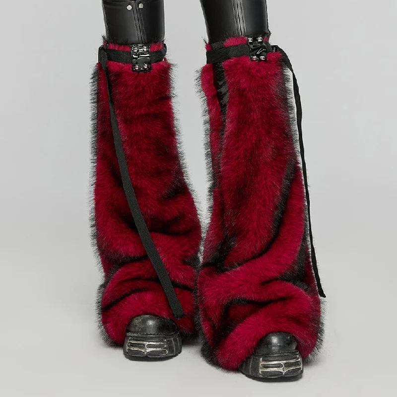 Crocheted Leg Warmers for a Handmade Look Women's Punk Buckle Faux Fur Leg Warmers Red Crocheted Leg Warmers for a Handmade Look Women's Punk Buckle Faux Fur Leg Warmers Red