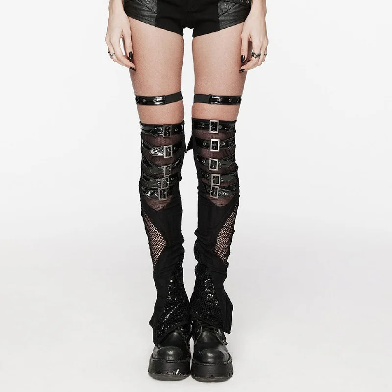 Animal - Print Leg Warmers for a Bold Statement Women's Punk Irregular Mesh Splice Buckle Leg Warmer with Garter Animal - Print Leg Warmers for a Bold Statement Women's Punk Irregular Mesh Splice Buckle Leg Warmer with Garter